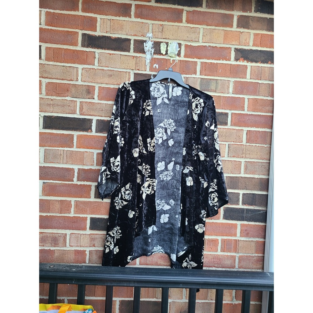 Black Velvet Floral Kimono Cardigan Duster Jacket Plus Size 1X